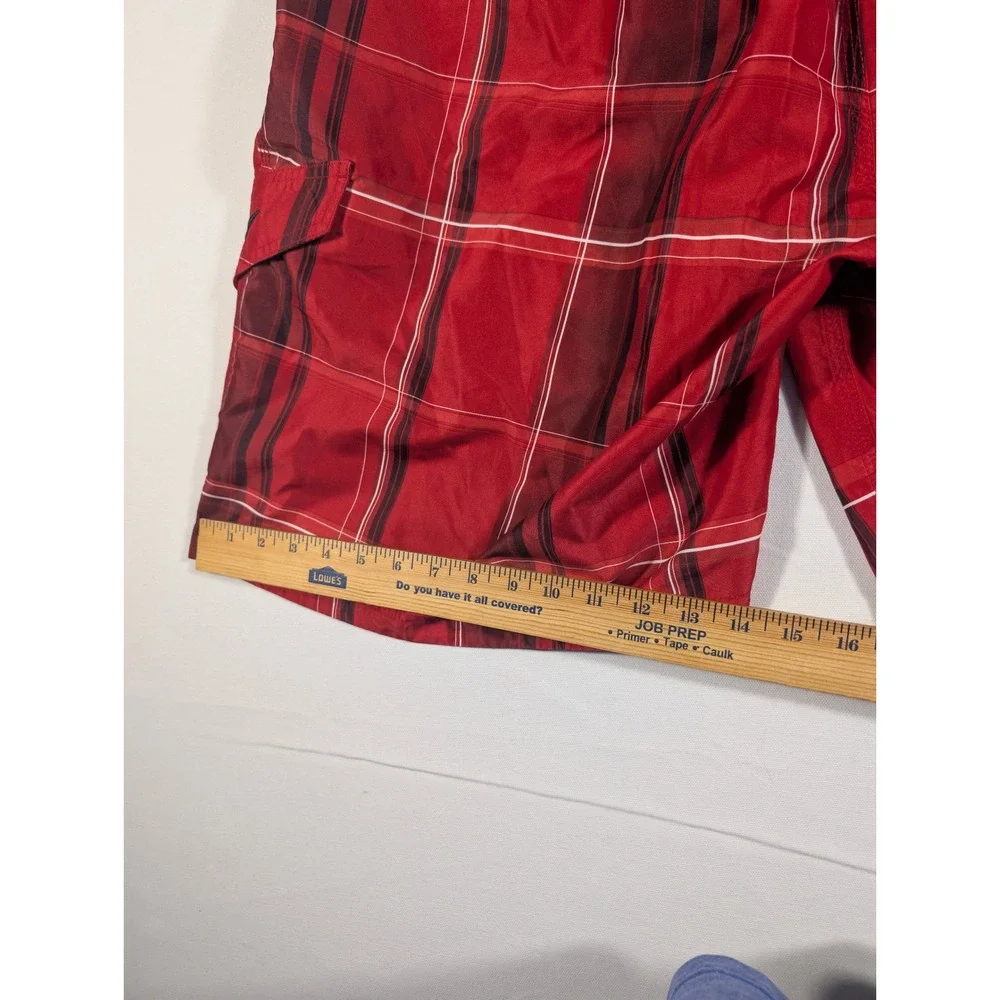 Speedo Board Shorts Mens XL Red Plaid Swim Trunks Cargo Pocket Quick Dry Lace Up